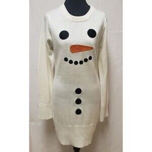 Women's Tipsy Elves Snowman Off White Long Sleeve Sweater Dress Sz M NWOT
